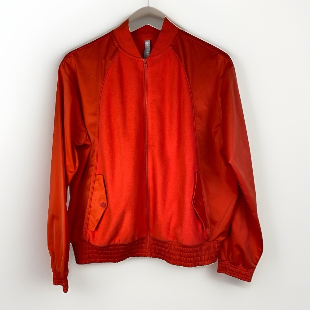 Athleta Women's M Orange Satin Raglan Sleeve Terry Full Zip Athletic Jacket